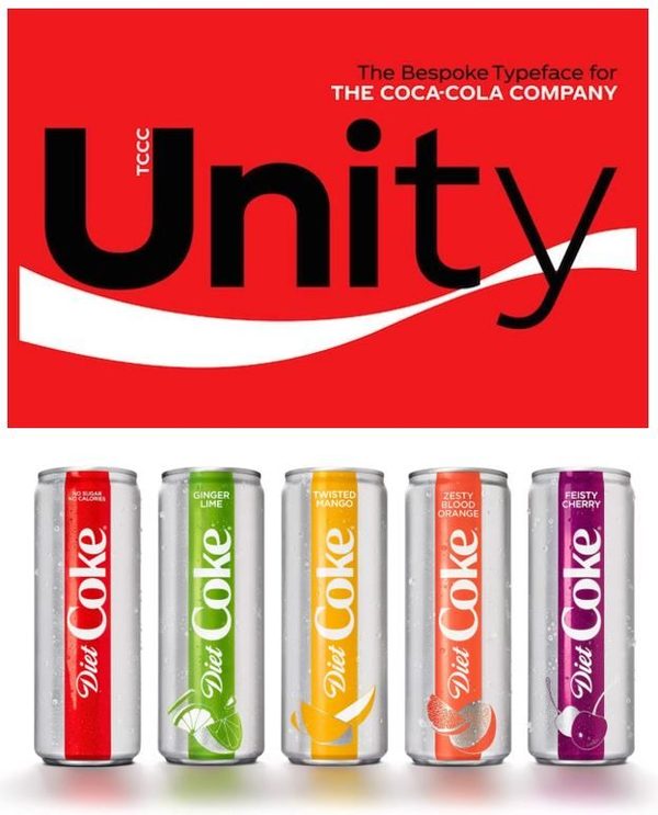Coca-Cola's custom Unity typeface alongside new Diet Coke packaging
