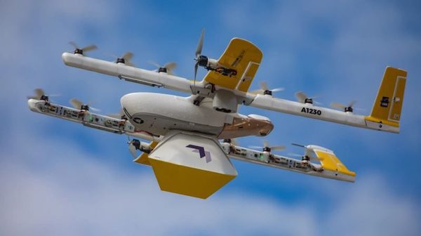 Google delivery drone carrying a package