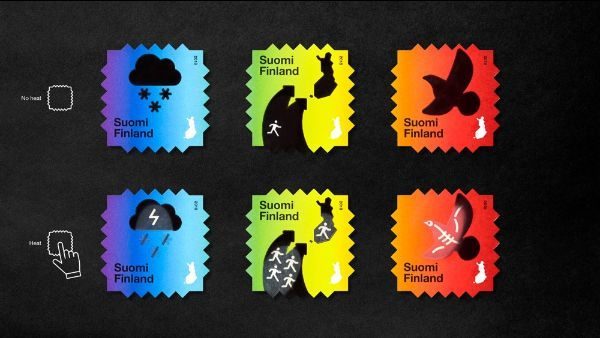 Finnish postage stamps with heat-activated climate change designs