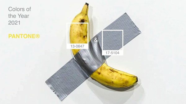 Pantone’s two 2021 colors next to the Comedian banana artwork