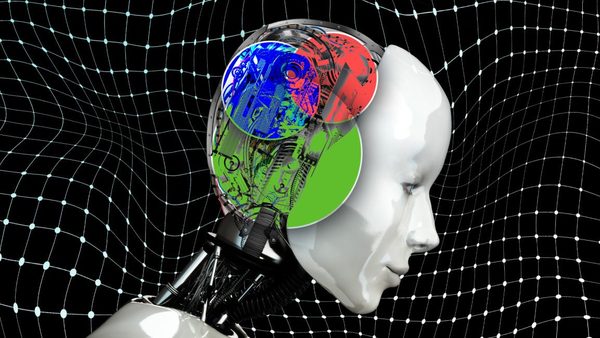 Illustration referencing the Turing test for artificial intelligence