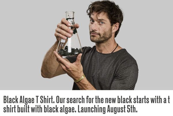 A black t-shirt dyed with algae-based black dye