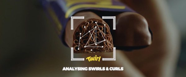 The swirls inside a Cadbury Twirl chocolate bar