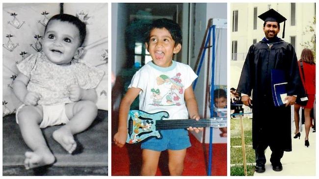 Rohit as a baby, as a boy, and at his graduation