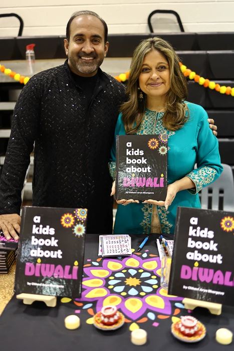Rohit and Chhavi at a launch event for A Kid’s Book About Diwali